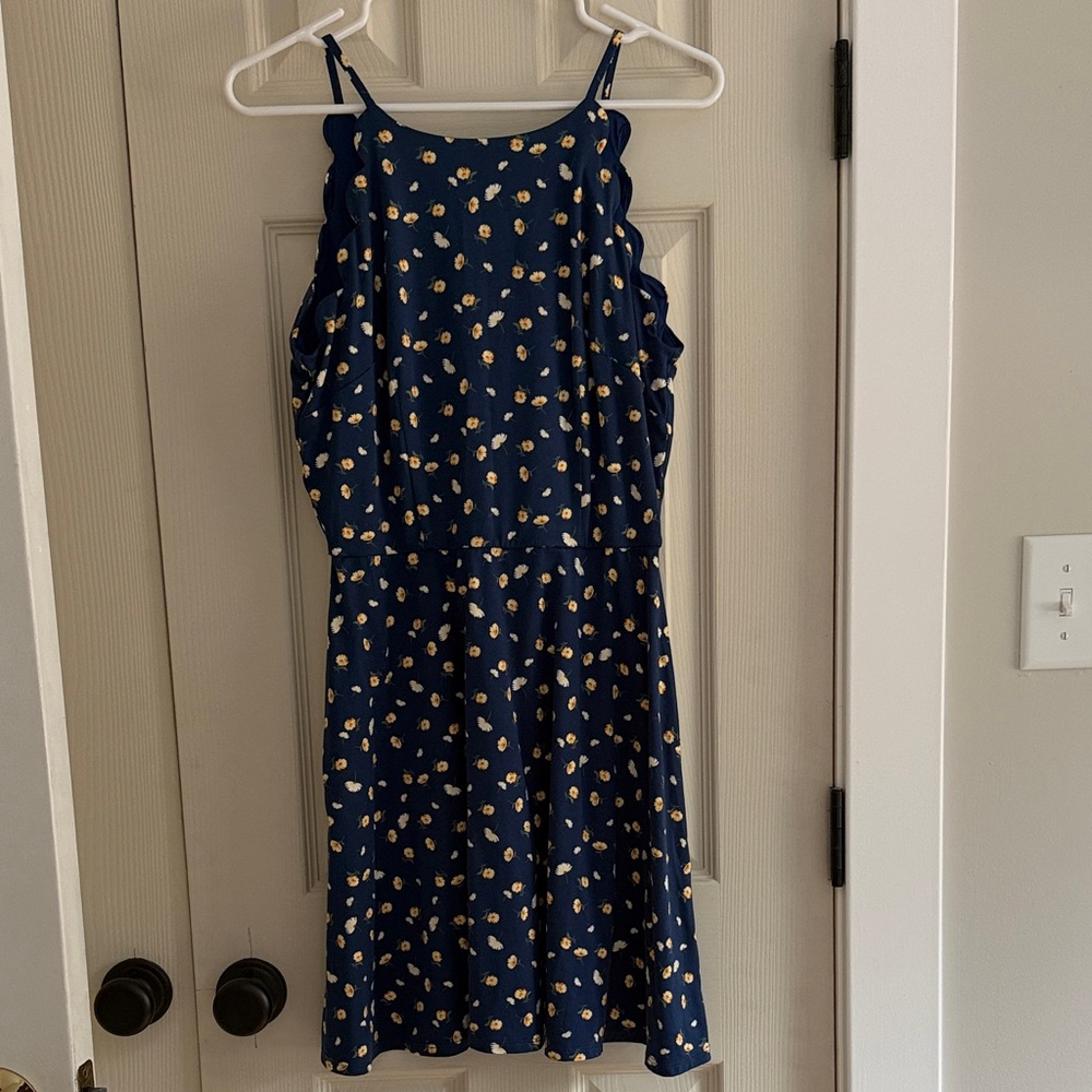Navy Blue Dress with White Floral Pattern